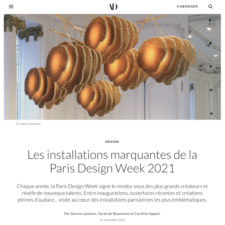 AD Magazine - Architectural Digest - Remarkable installations at Paris Design Week 2021